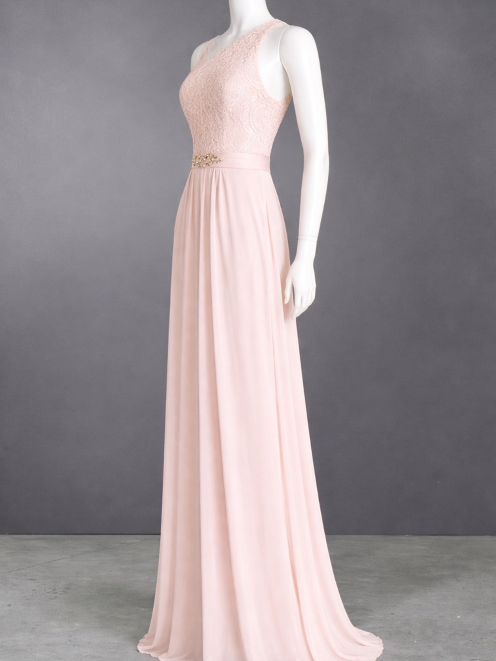 Adrianna Papell Blush Lace Crystal Embellished One-Shoulder Formal Gown - Picture 7 of 12